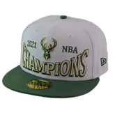 Milwaukee Bucks 21 NBA Champs 59FIFTY Fitted Hat New Era - White/Green