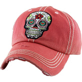 Day of the Dead Floral Sugar Skull Vintage Pink Adjustable Women's Baseball Hat