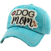 Dog Mom Vintage Distressed Adjustable Turquoise Women's Baseball Hat