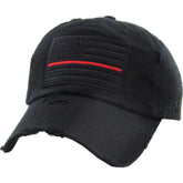 Firefighters Red Line Flag Logo Distressed Adjustable Dad Hat