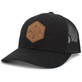 Great Outdoors Leather Patched Black Snapback Cap Trucker Hat