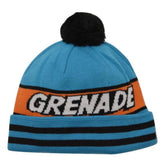 Grenade Comic Striped Blue Knit Pom Pom Winter Hat Beanie Toque
