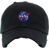 NASA Meatball Insignia Distressed Adjustable Black Cotton Dad Hat
