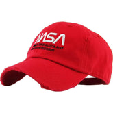 NASA Worm Logo Distressed Adjustable Red Cotton Dad Hat