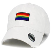 KB Ethos Pride Distressed Dad Hat – White Cotton Rainbow Flag Cap