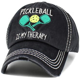 "Pickleball Is My Therapy" Vintage Adjustable Black Distressed Hat by KB Ethos