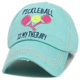 "Pickleball Is My Therapy" Vintage Adjustable Diamond Blue Distressed Hat by KB Ethos