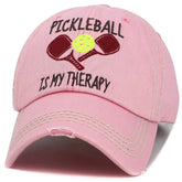 "Pickleball Is My Therapy" Vintage Adjustable Pink Distressed Hat by KB Ethos