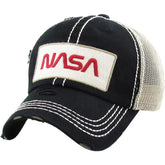NASA Distressed Adjustable Black & Khaki Mesh Back Cap Dad Hat by KB Ethos