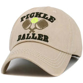 "Pickleballer" Vintage Adjustable Khaki Distressed Pickleball Hat by KB Ethos