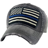 Patriotic Blue Line Law Enforcement Police Flag Distressed Gray Dad Hat