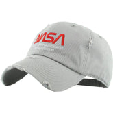 NASA Worm Logo Distressed Adjustable Gray Cotton Dad Hat