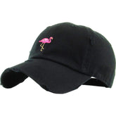 Pink Flamingo Vintage Adjustable Black Distressed Hat