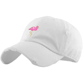 Pink Flamingo Vintage Adjustable White Distressed Hat