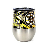 "Boston Bruins MLB Stainless Steel Stemless Wine Glass - 11 oz Tumbler & Travel Lid"