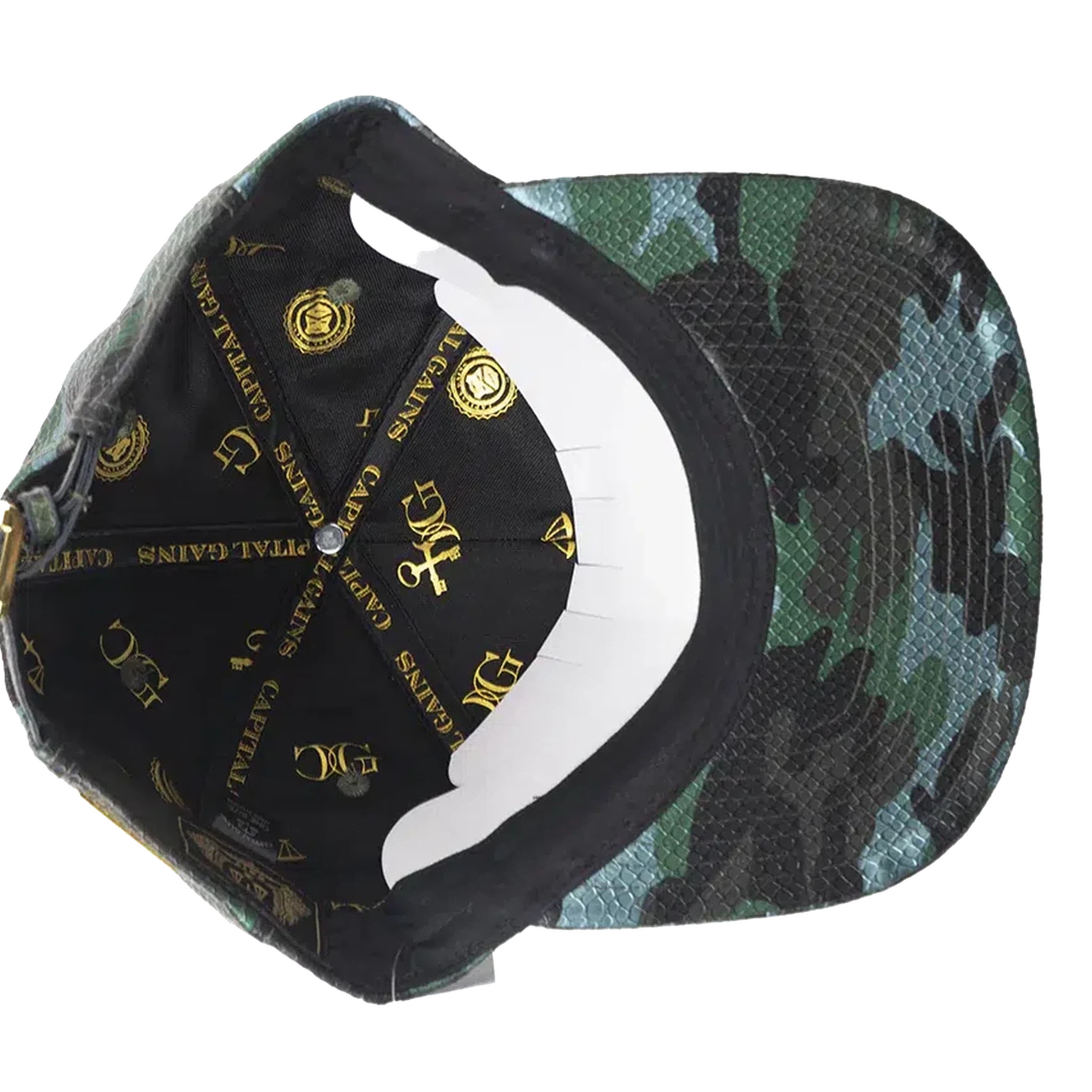 Capital Gains Men's Streetwear Snake Embossed Leather Green Camo Hat Adjustable Strap Back Cap