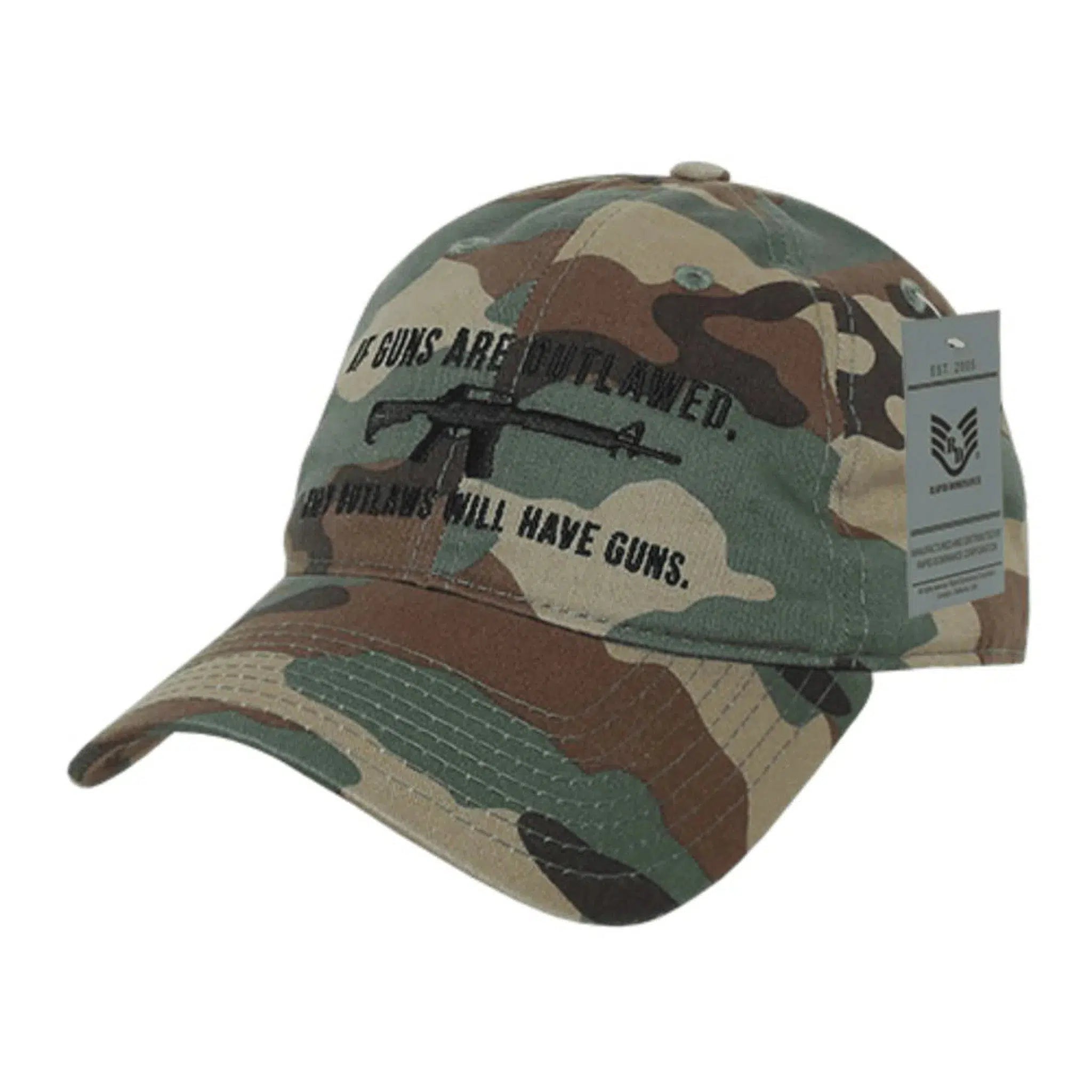 2nd Amendment "If Guns Are Outlawed Only Outlaws Will Have Guns" AR-15 Patriotic Relaxed Fit Woodland Camo Tactical Hat