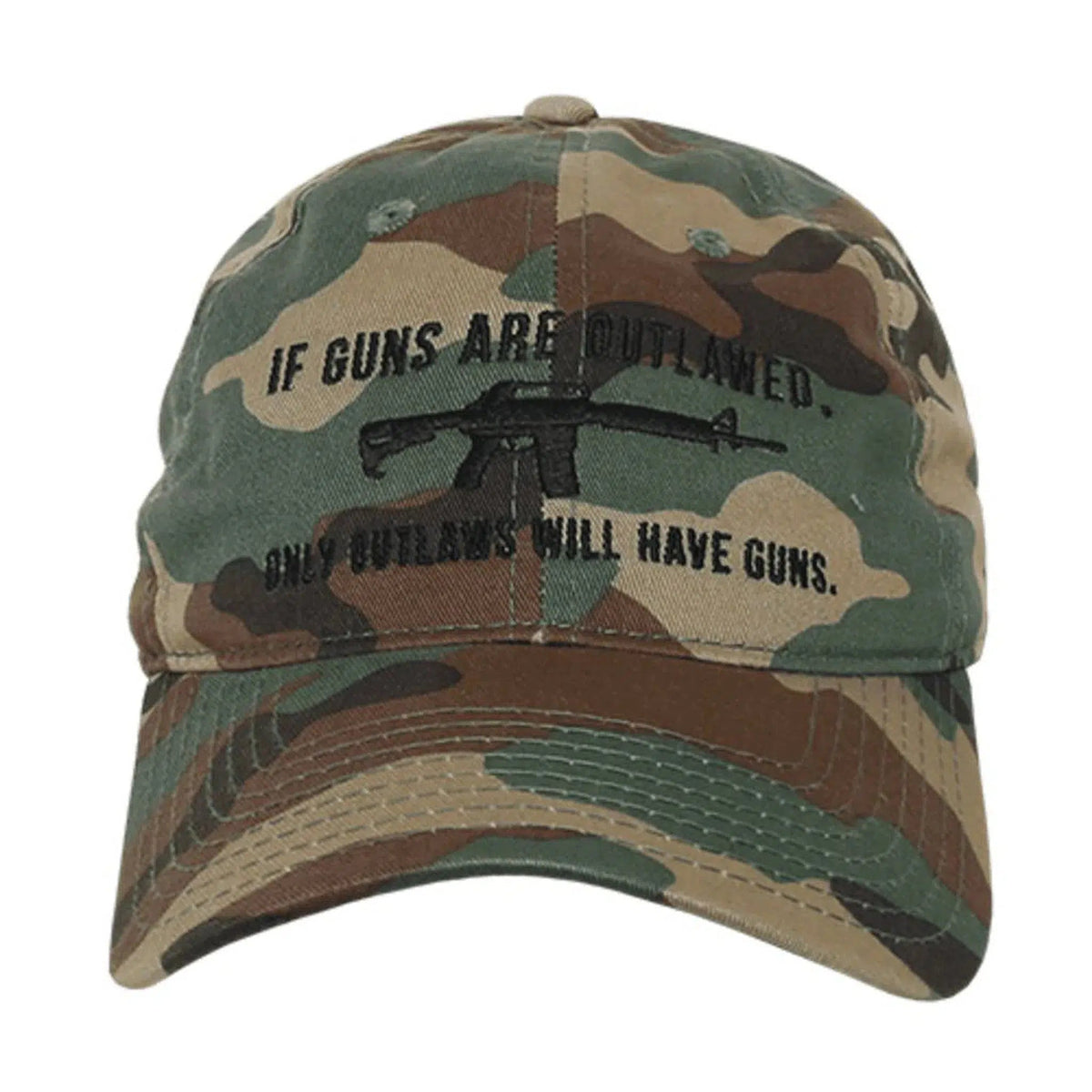 2nd Amendment "If Guns Are Outlawed Only Outlaws Will Have Guns" AR-15 Patriotic Relaxed Fit Woodland Camo Tactical Hat