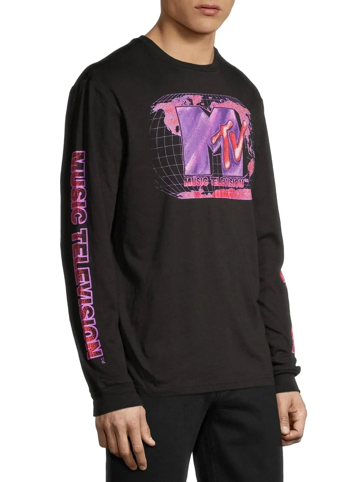MTV Music Television Black Long Sleeve Retro Logo T-Shirt