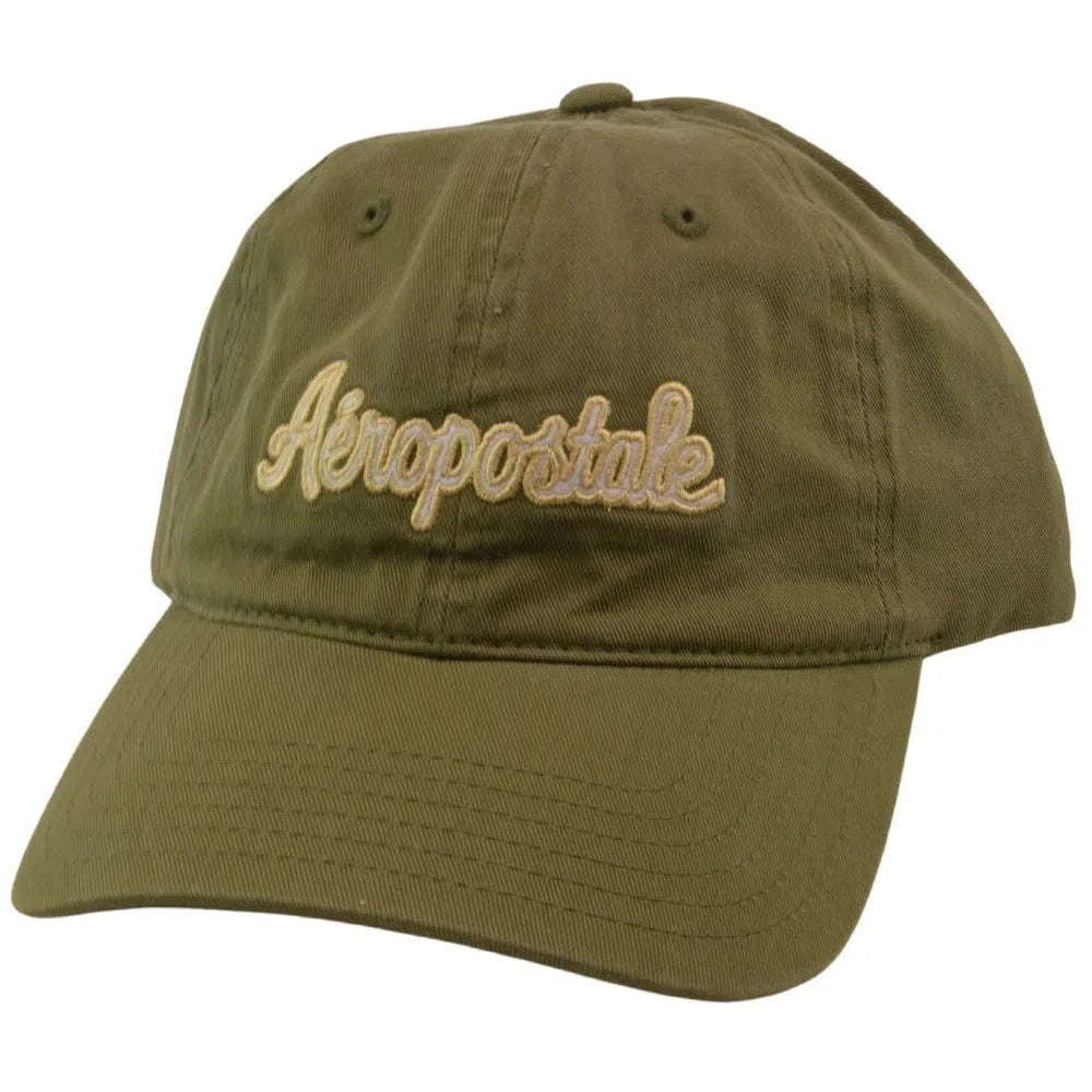 Aeropostale 1987 NY Script Logo OD Green Relaxed Fit Baseball Cap Dad Hat