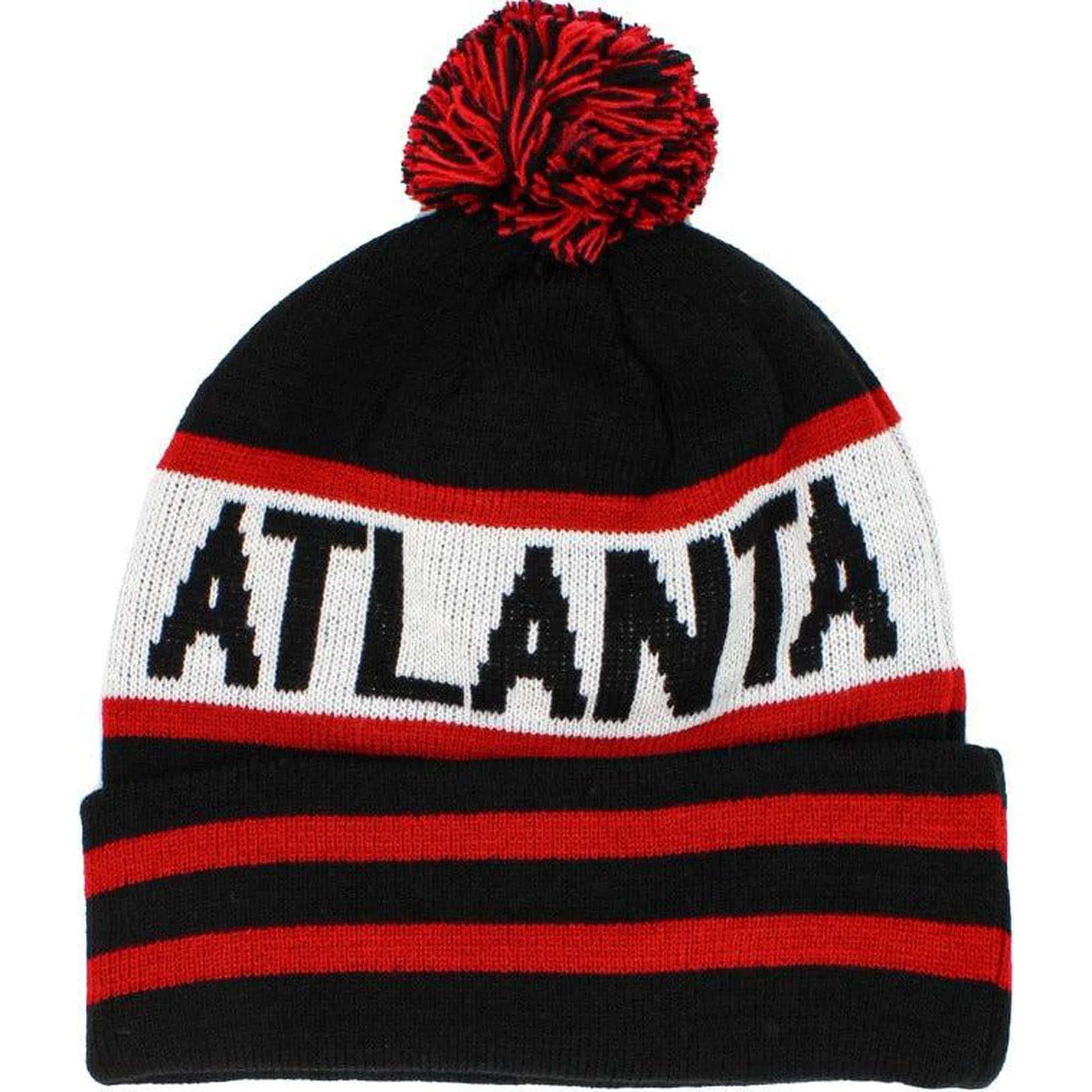 Atlanta City Collection Knit Black, White & Red Pom Style Beanie Winter Hat