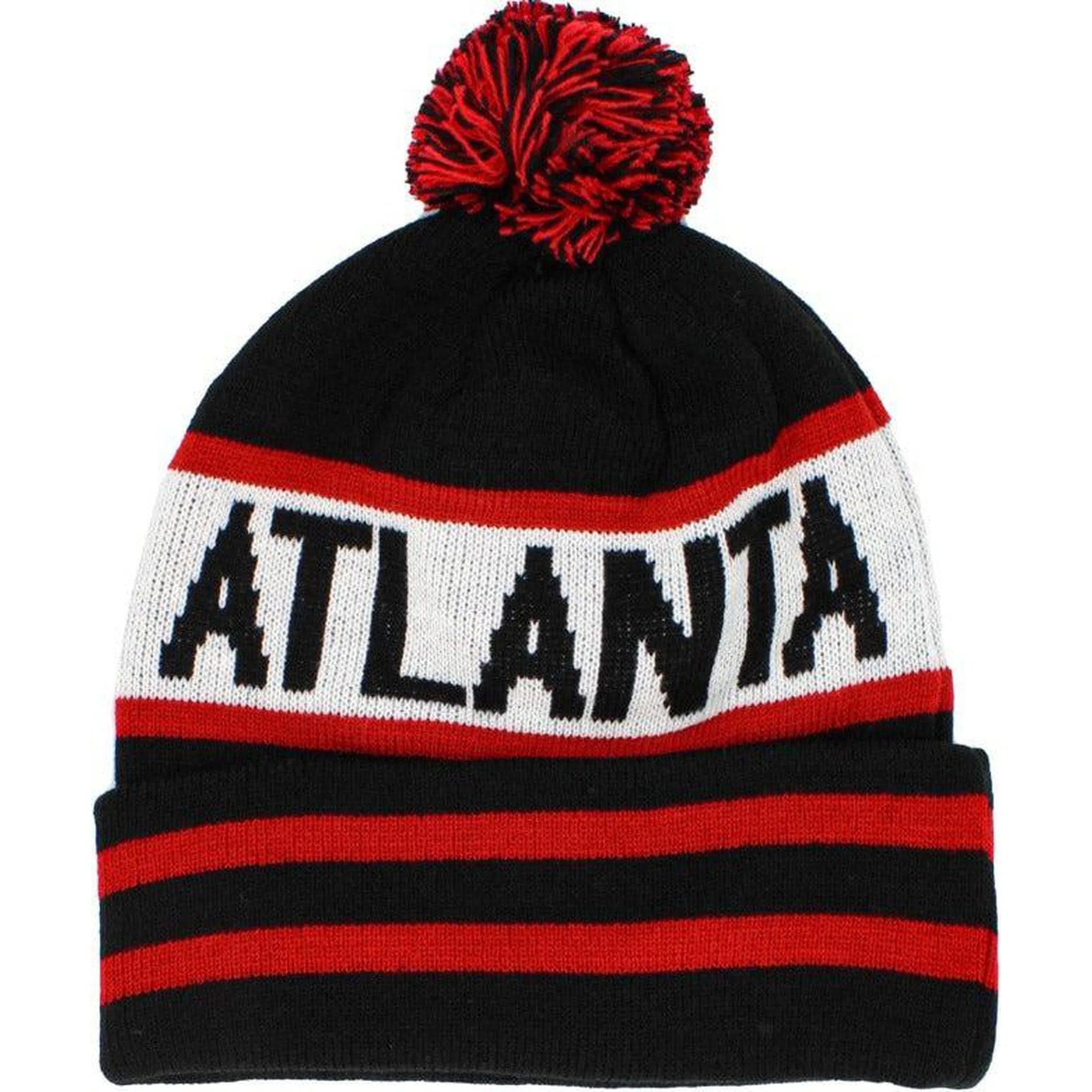 Atlanta City Collection Knit Black, White & Red Pom Style Beanie Winter Hat