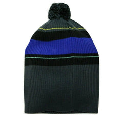 Bauer Striped Gray & Blue Knit Pom Pom Beanie Winter Hat