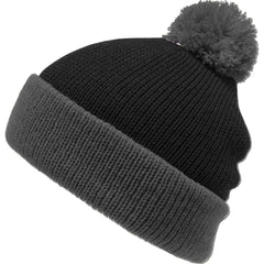 Black & Gray 2 Tone Wide Cuff Knit Pom Style Beanie Winter Hat