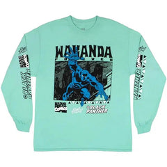 Black Panther Wakanda Forever Marvel & FUBU Collaborative Long Sleeve Seafoam Green T-Shirt