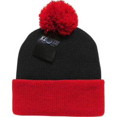 Black & Red 2 Tone Wide Cuff Knit Pom Style Beanie Winter Hat