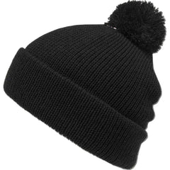 Black Solid Wide Cuff Knit Pom Style Beanie Winter Hat