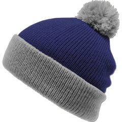 Blue & Gray 2 Tone Wide Cuff Knit Pom Style Beanie Winter Hat by KB ETHOS