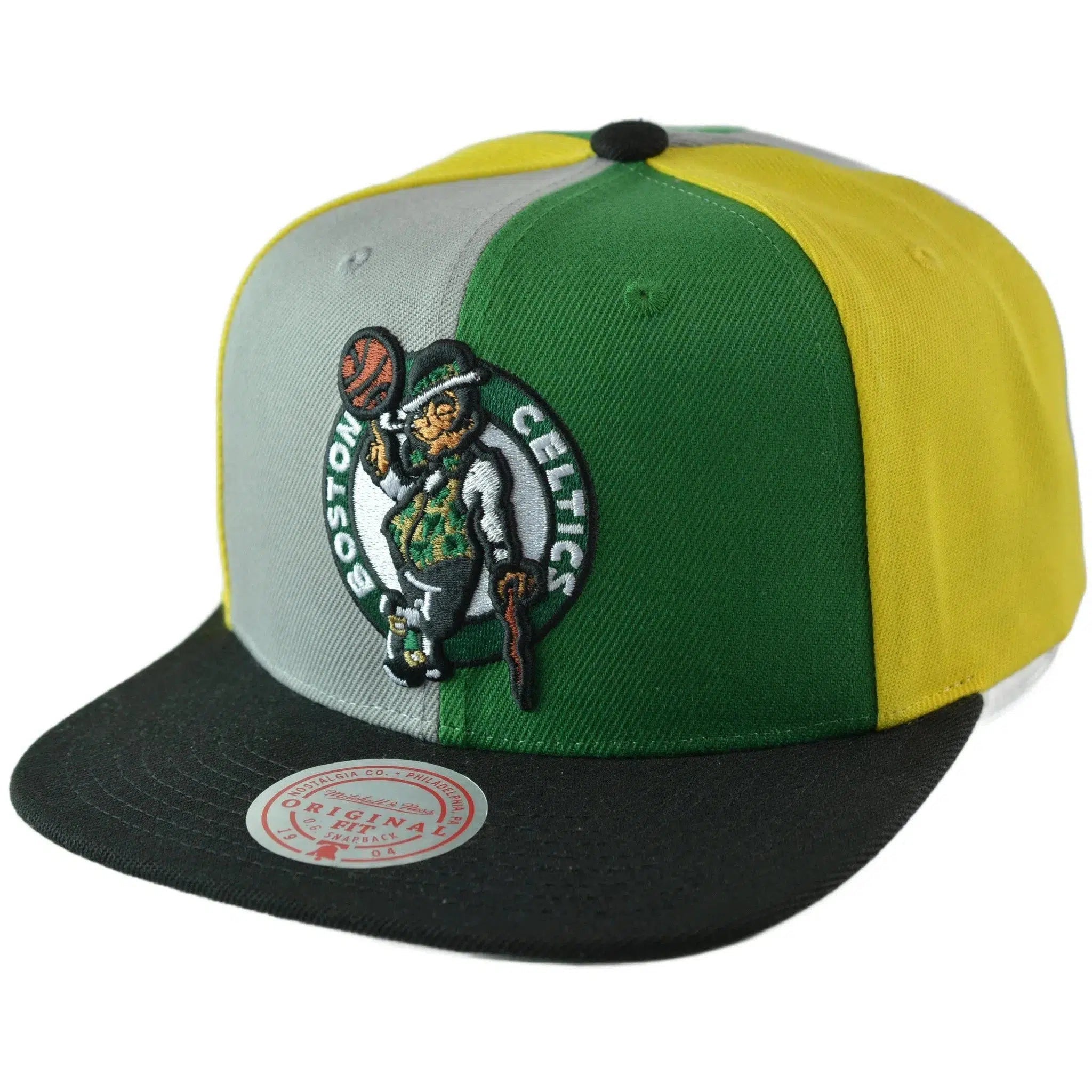 Boston Celtics NBA Team Era Pinwheel Men's Snapback Cap, Flat Bill Hat by Mitchell & Ness