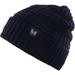 Cable Knit Basket Weave Sherpa Fleece Fur Lined Blue Winter Beanie Hat