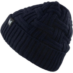 Cable Knit Basket Weave Sherpa Fleece Fur Lined Blue Winter Beanie Hat