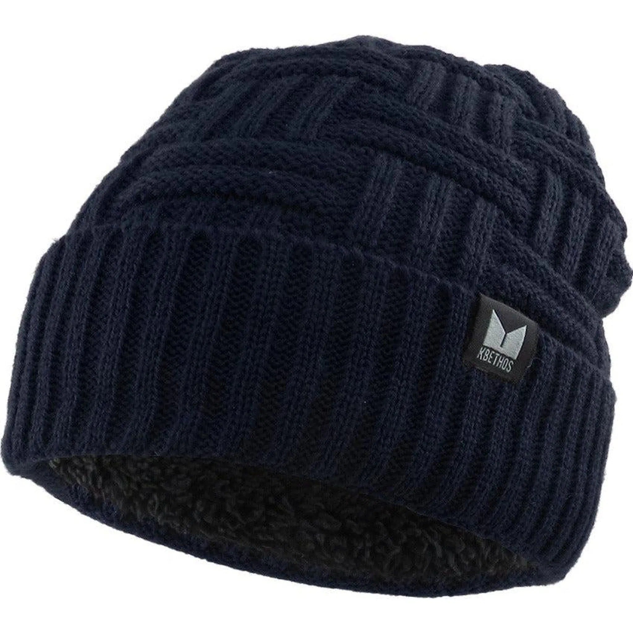 Cable Knit Basket Weave Sherpa Fleece Fur Lined Blue Winter Beanie Hat