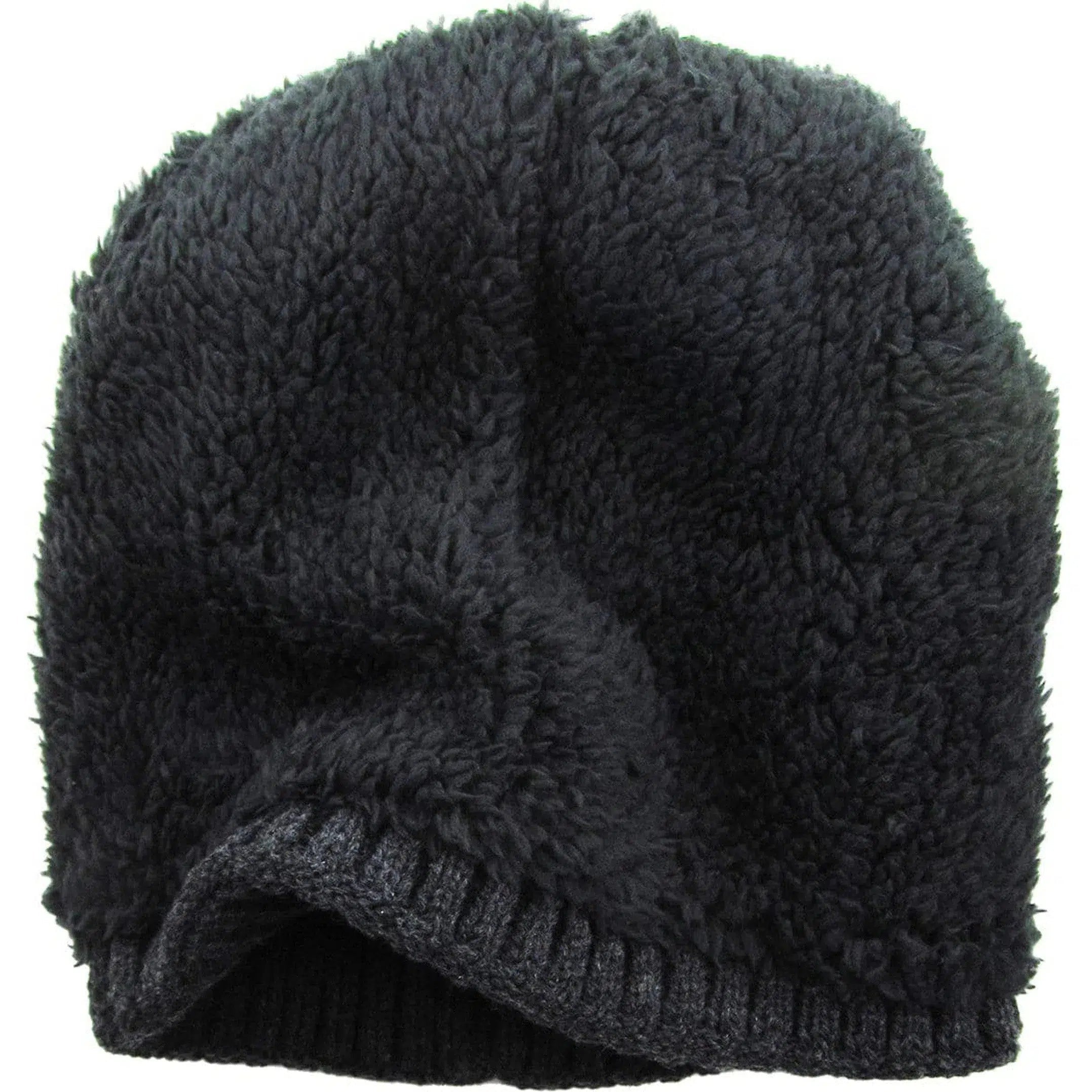 Cable Knit Basket Weave Sherpa Fleece Fur Lined Gray Winter Beanie Hat