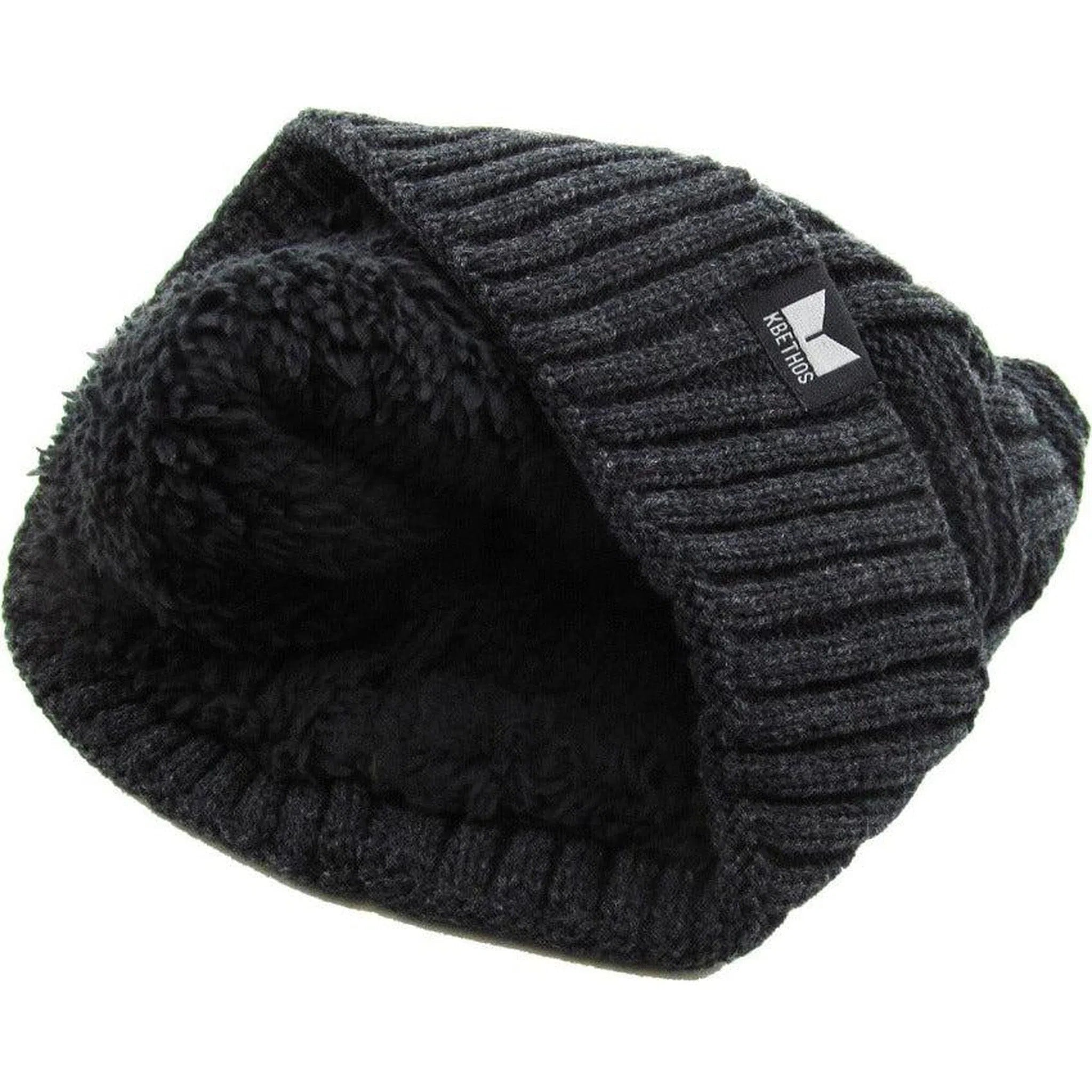 Cable Knit Basket Weave Sherpa Fleece Fur Lined Gray Winter Beanie Hat