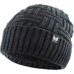 Cable Knit Basket Weave Sherpa Fleece Fur Lined Gray Winter Beanie Hat