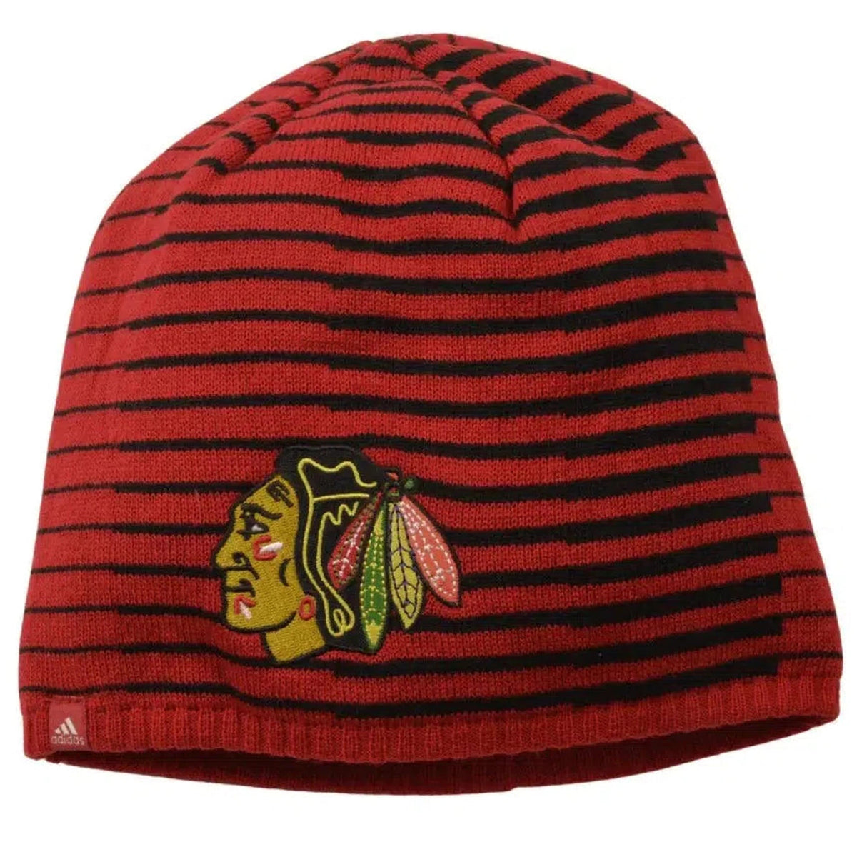 Chicago Blackhawks Adidas 043KZ NHL Black Striped Red Knit Hockey Beanie Winter Hat