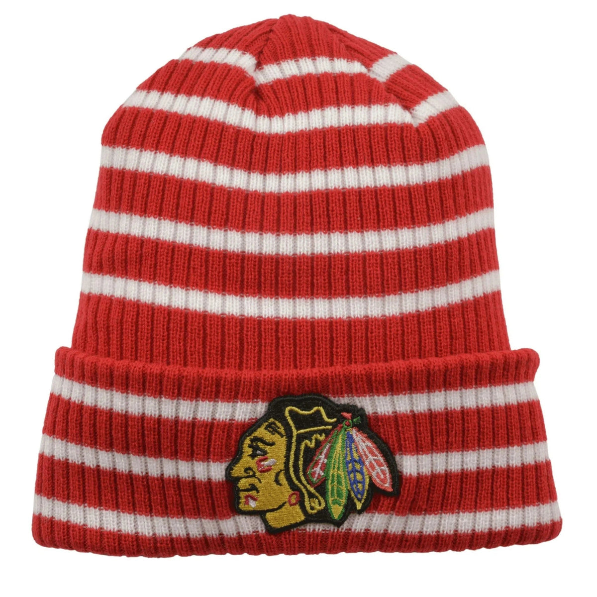 Chicago Blackhawks Adidas 11FYZ NHL Red & White Striped Knit Hockey Beanie Winter Hat