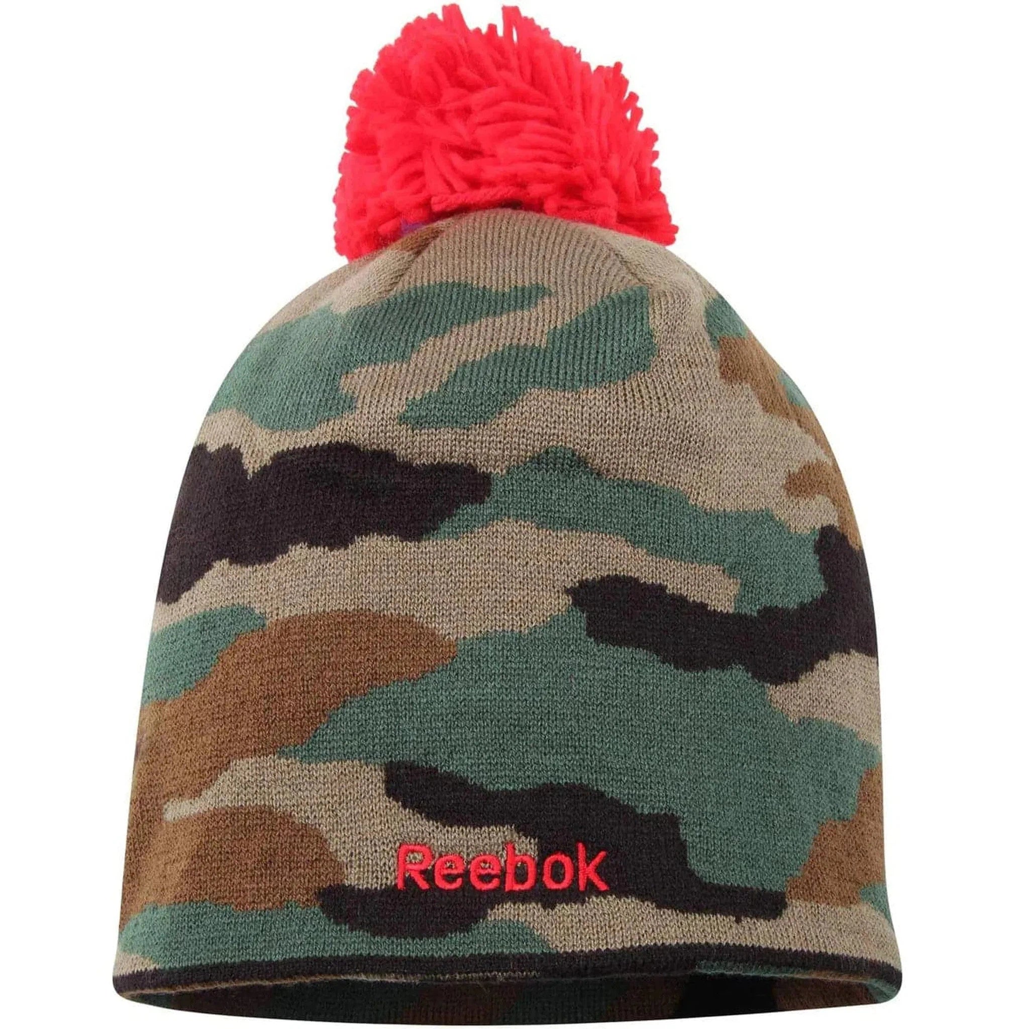 Chicago Blackhawks Reebok NHL Hockey Camo Cuffless Beanie Knit Hat with Pom Pom