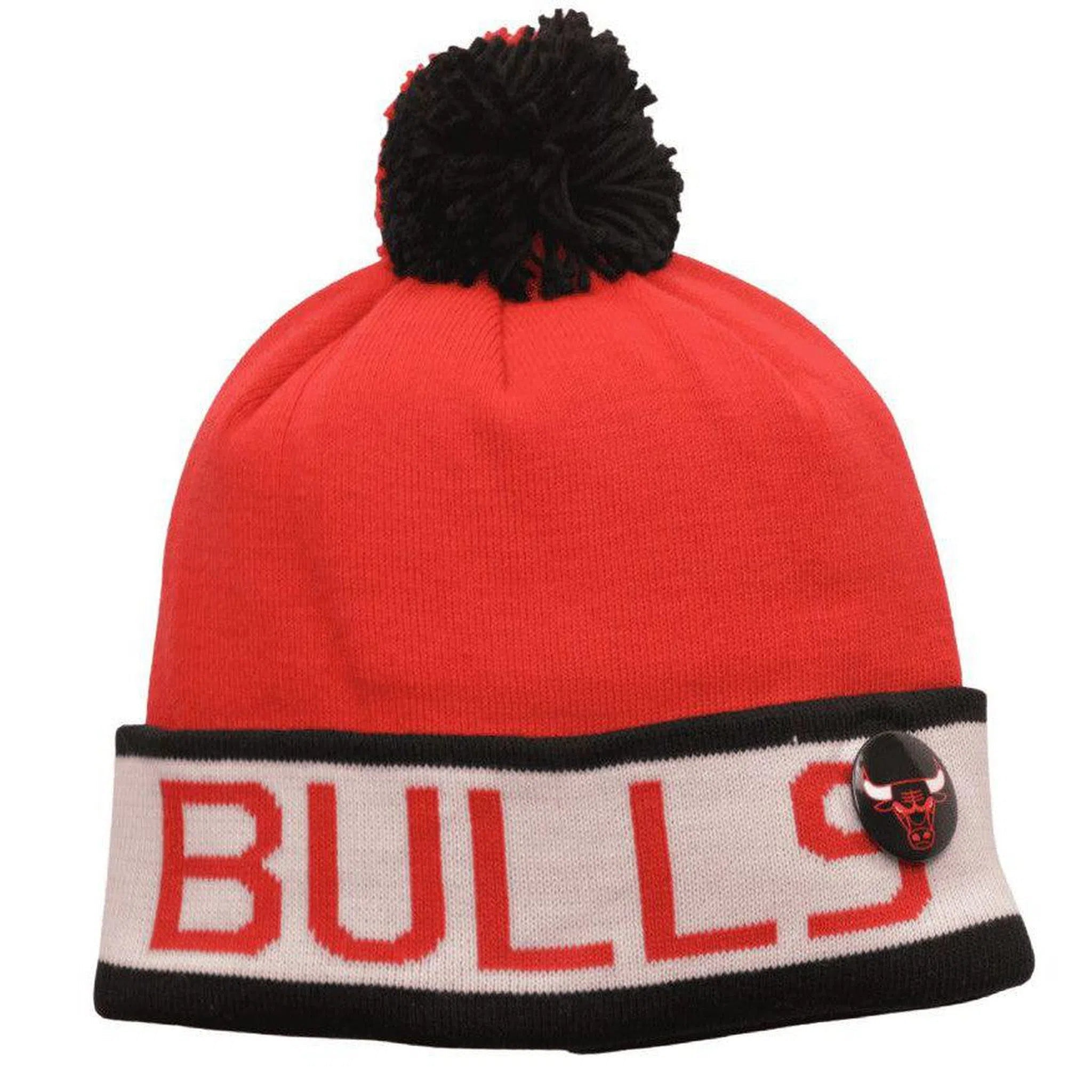 Chicago Bulls Mitchell & Ness Button Logo Pom Knit Beanie Basketball Winter Hat