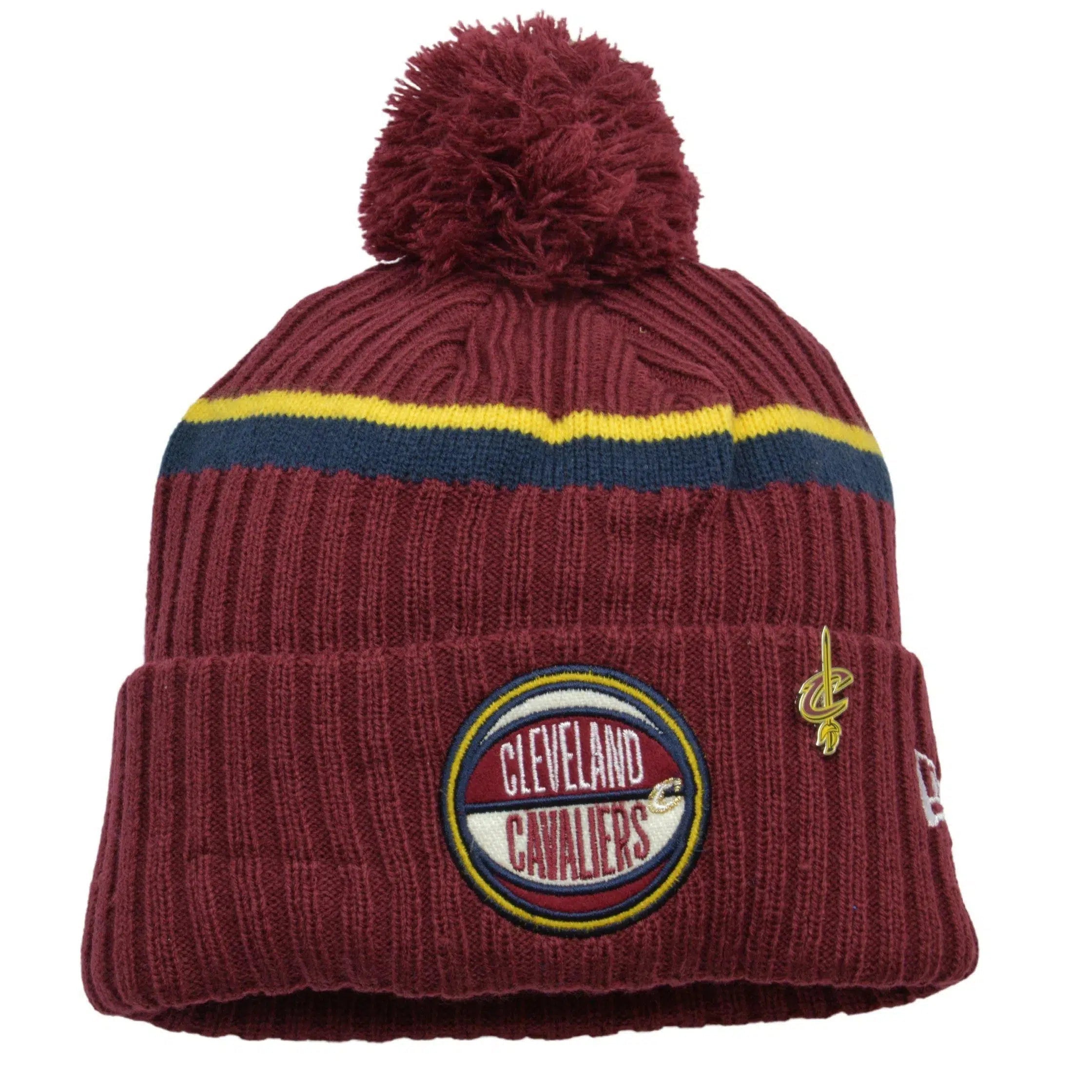 Cleveland Cavaliers NBA Draft Pin Basketball Pom Pom Knit Beanie