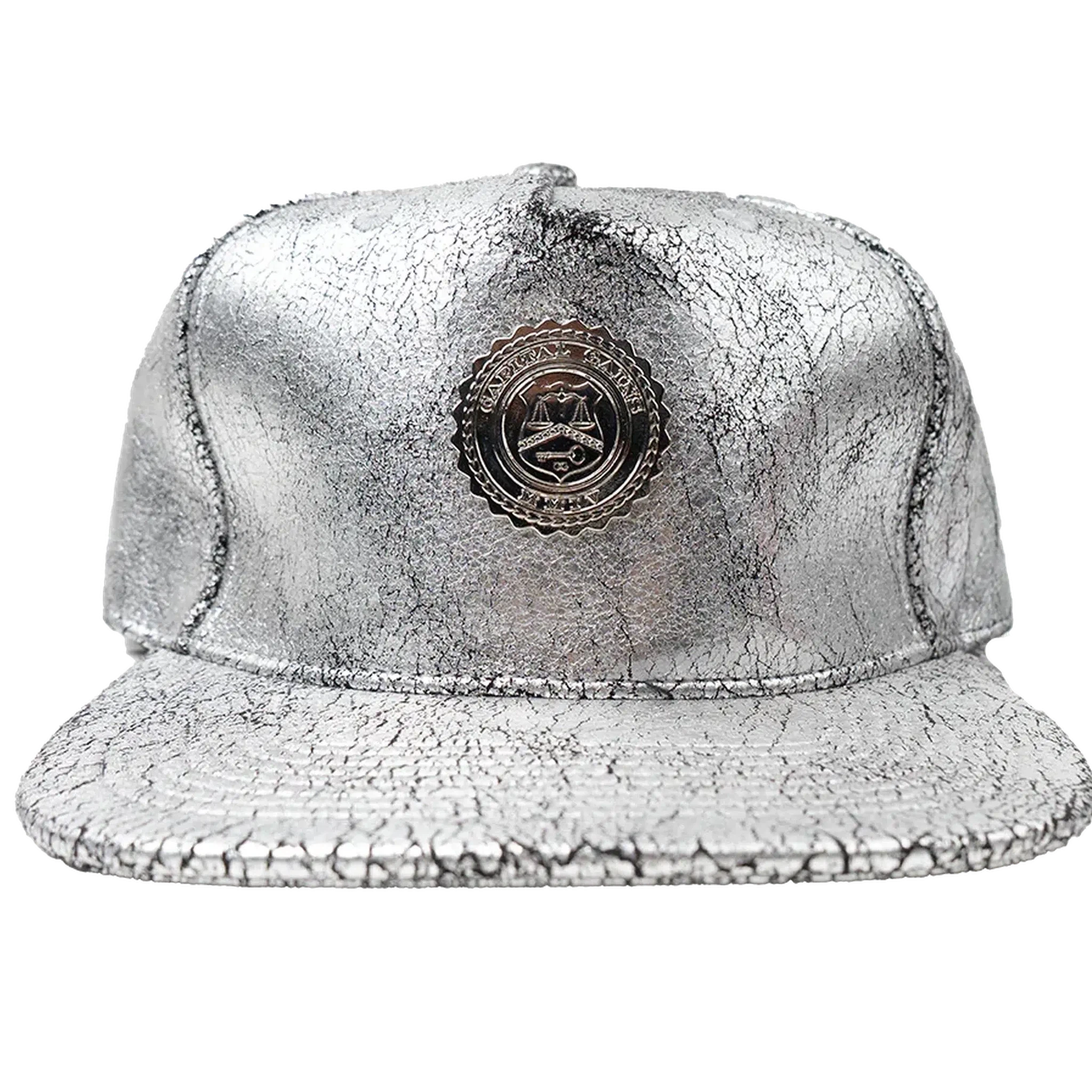 Capital Gains Men's Streetwear Crackled Metallic Silver Hat, Adjustable Strap Back Cap