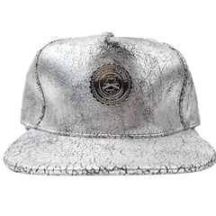 Capital Gains Men's Streetwear Crackled Metallic Silver Hat, Adjustable Strap Back Cap