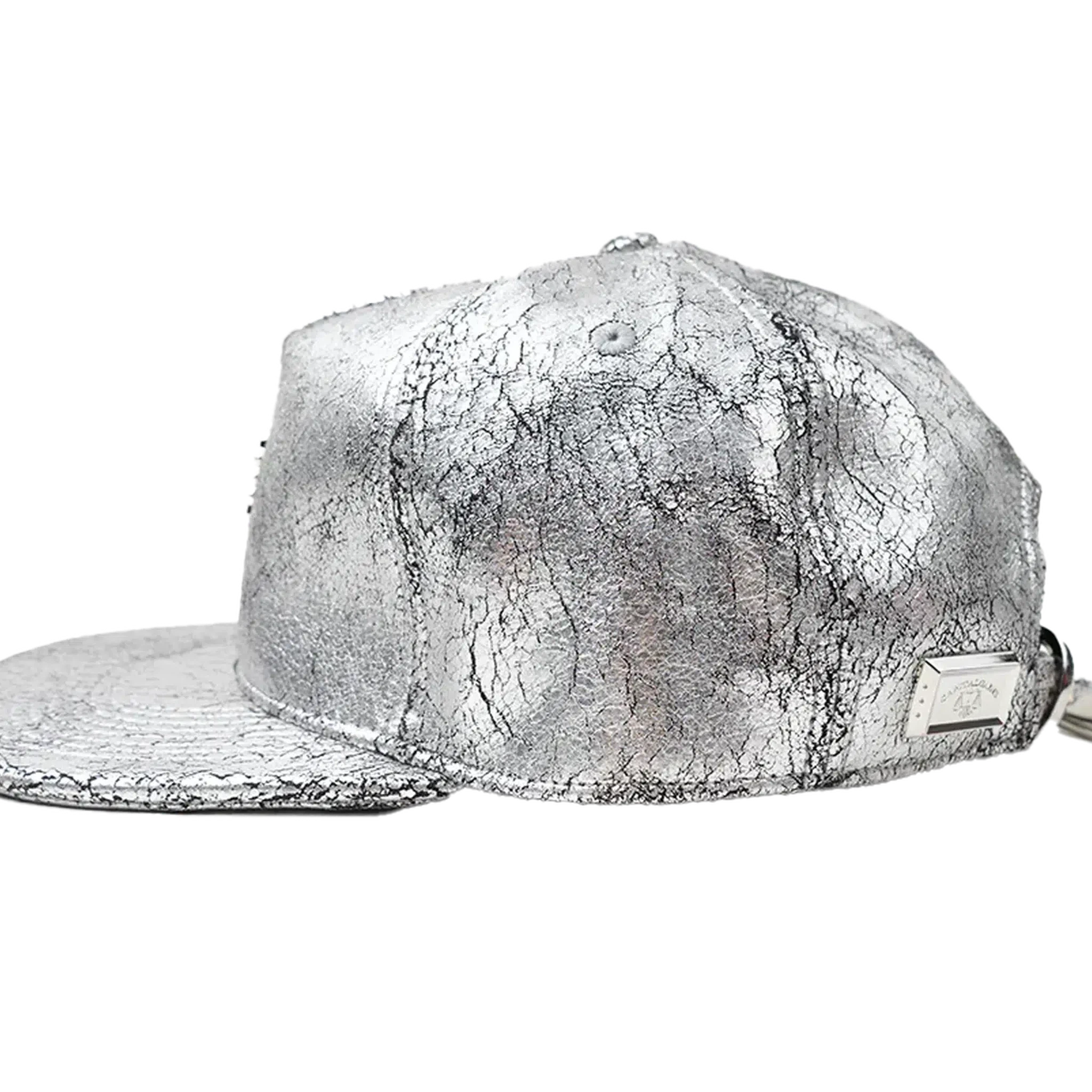 Capital Gains Men's Streetwear Crackled Metallic Silver Hat, Adjustable Strap Back Cap