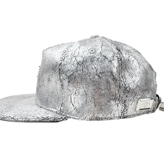 Capital Gains Men's Streetwear Crackled Metallic Silver Hat, Adjustable Strap Back Cap