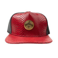 Capital Gains Men's Streetwear Snake Leather Red & Black Adjustable Strap Back Hat