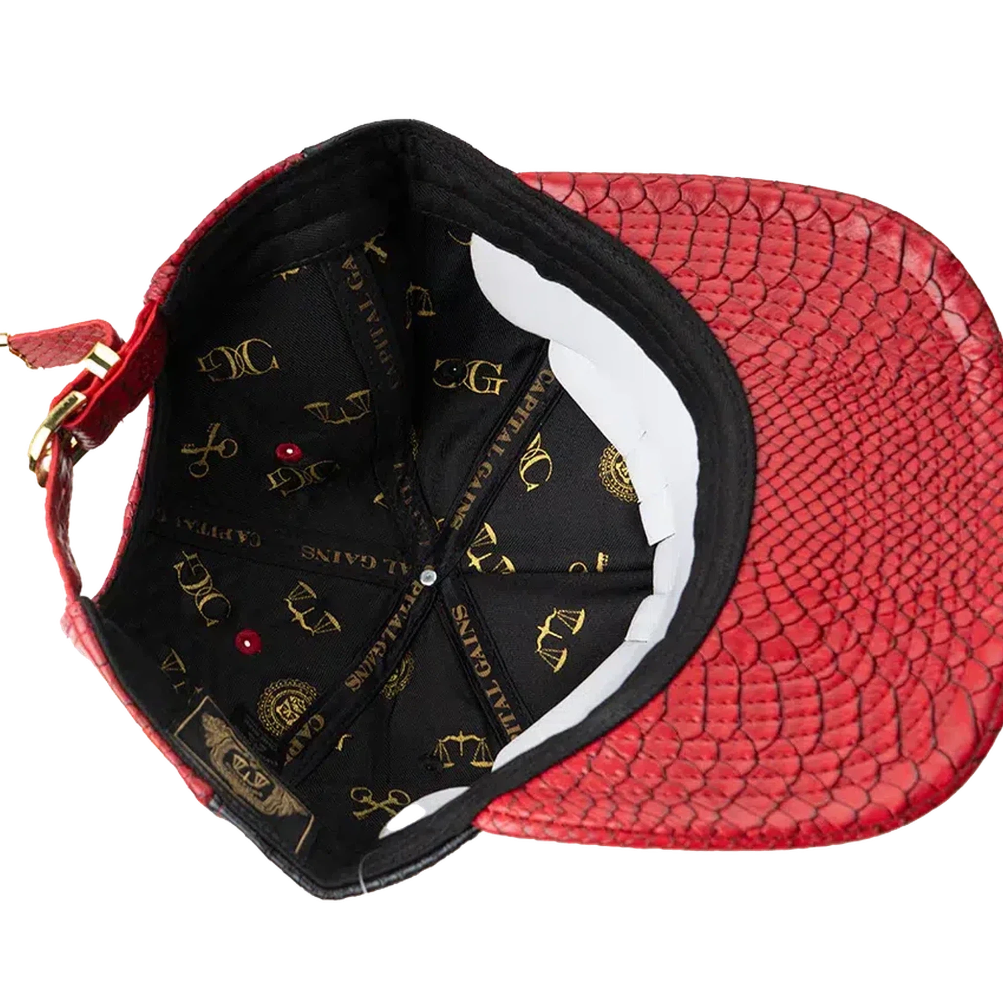 Capital Gains Men's Streetwear Snake Leather Red & Black Adjustable Strap Back Hat